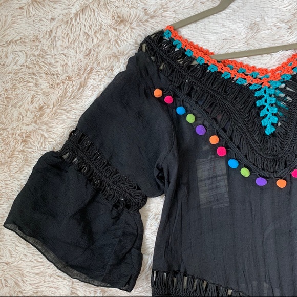 Beach dress - Black & pompoms - s/m - Picture 2 of 5